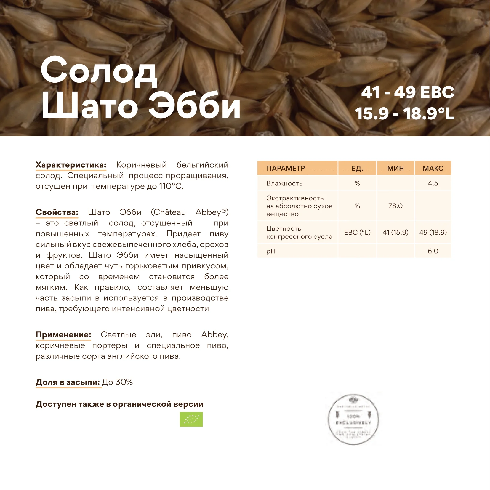 Солод ячменный светлый импортный, Abbey, Castle Malting, мешок 25 кг