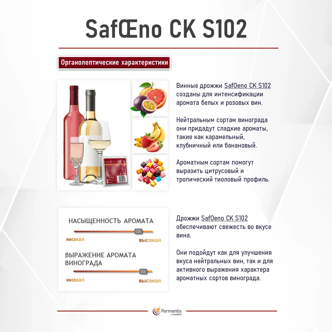 Дрожжи винные SafŒno CK S102, Бельгия, Fermentis, пакеты 5 г