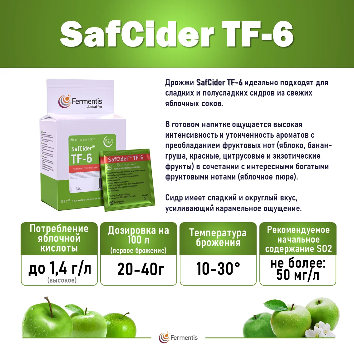 Дрожжи сухие SafCider TF-6, Бельгия, Fermentis, пакеты 5 г