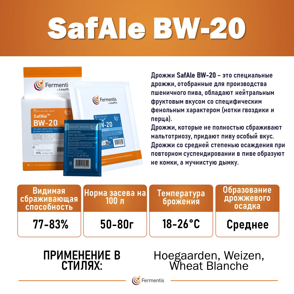Дрожжи пивные Safale BW-20, Бельгия, Fermentis, пакеты 11,5 г