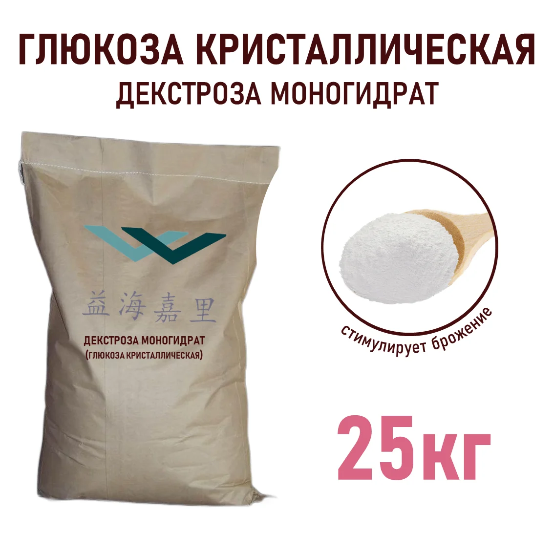 Декстроза моногидрат (глюкоза кристаллическая пищевая), Kerry, арт. 31219, мешок 25кг